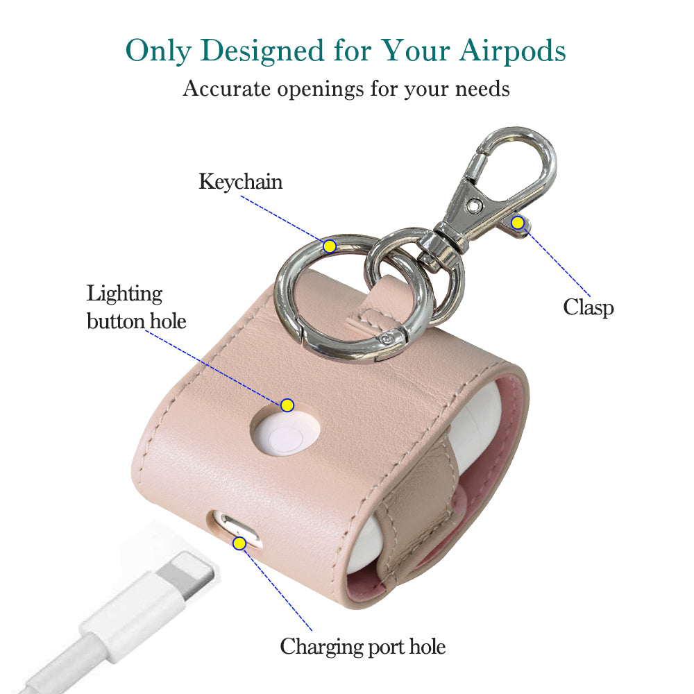 Compatible with Apple Airpods, Cassenger Genuine Italian Leather Magnet Closure Portable Protective Case Cover with Metal Clasp/Keychain/Leather Cable Strap