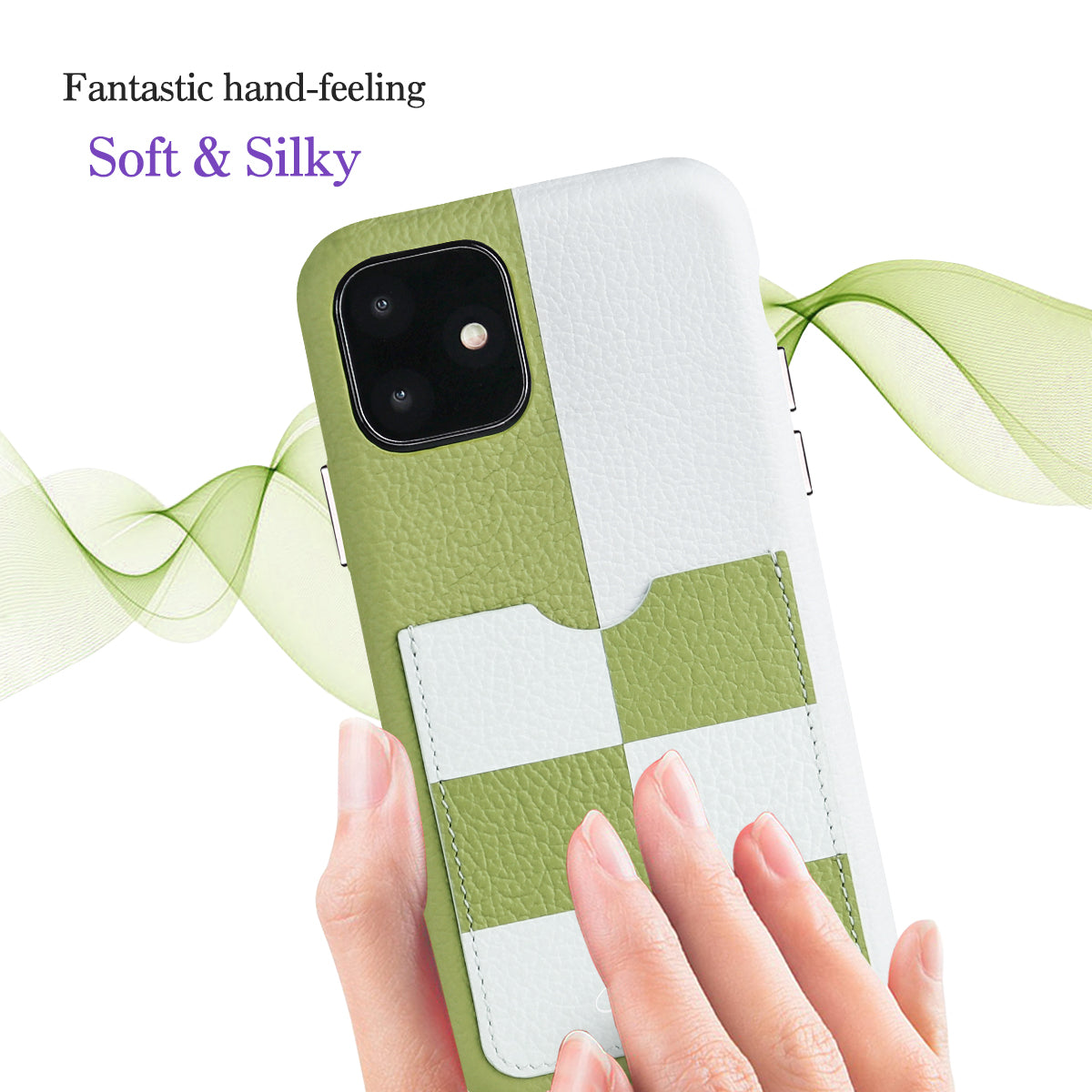 Cassenger Chessboard Series Genuine Italian Leather Case for iPhone 11 - Green & White Checker