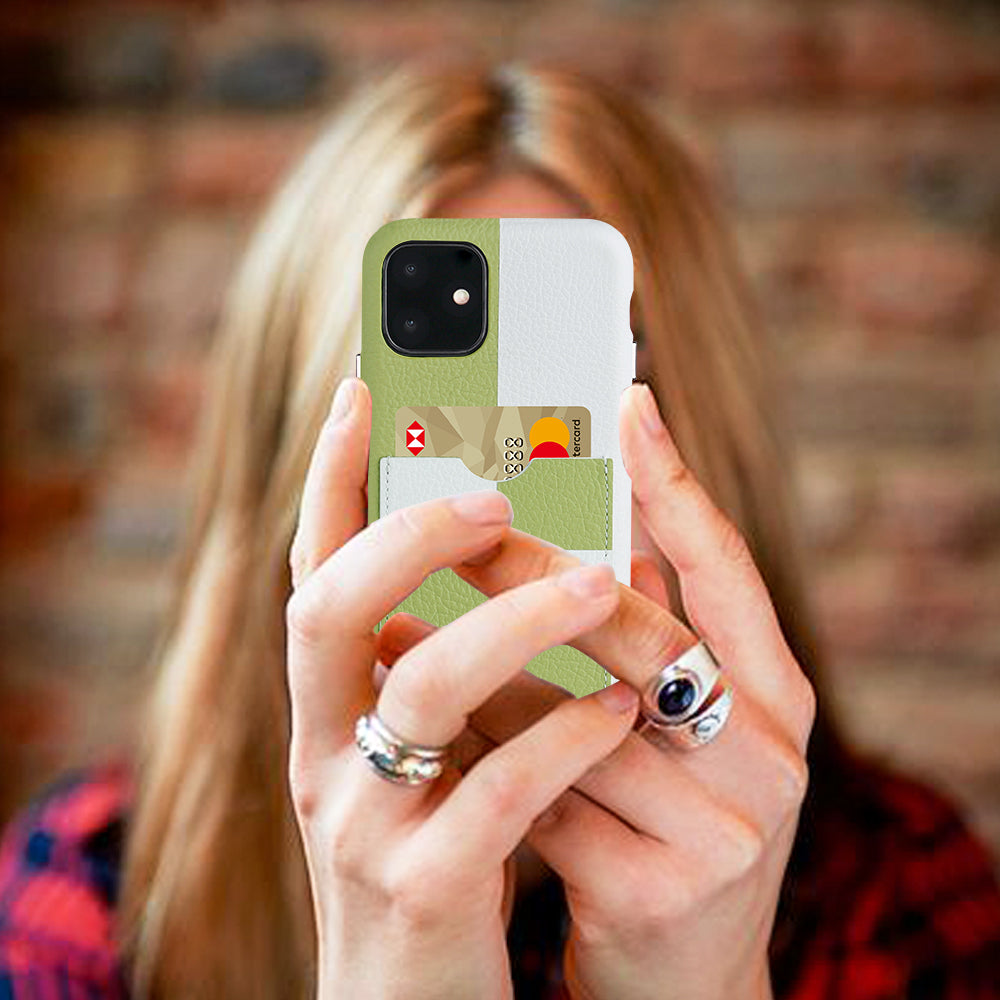 Cassenger Chessboard Series Genuine Italian Leather Case for iPhone 11 - Green & White Checker