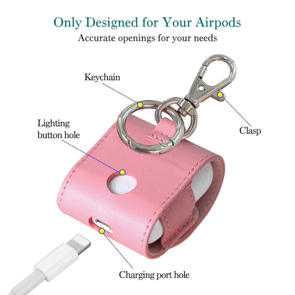 Compatible with Apple Airpods, Cassenger Genuine Italian Leather Magnet Closure Portable Protective Case Cover with Metal Clasp/Keychain/Leather Cable Strap