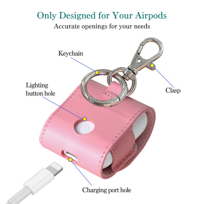 Compatible with Apple Airpods, Cassenger Genuine Italian Leather Magnet Closure Portable Protective Case Cover with Metal Clasp/Keychain/Leather Cable Strap