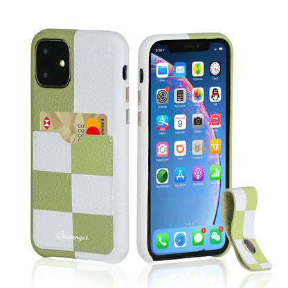 Cassenger Chessboard Series Genuine Italian Leather Case for iPhone 11 - Green & White Checker