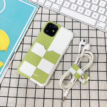 Cassenger Chessboard Series Genuine Italian Leather Case for iPhone 11 - Green & White Checker