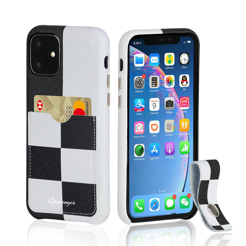 Cassenger Chessboard Series Genuine Italian Leather Case for iPhone 11 - Black & White Checker