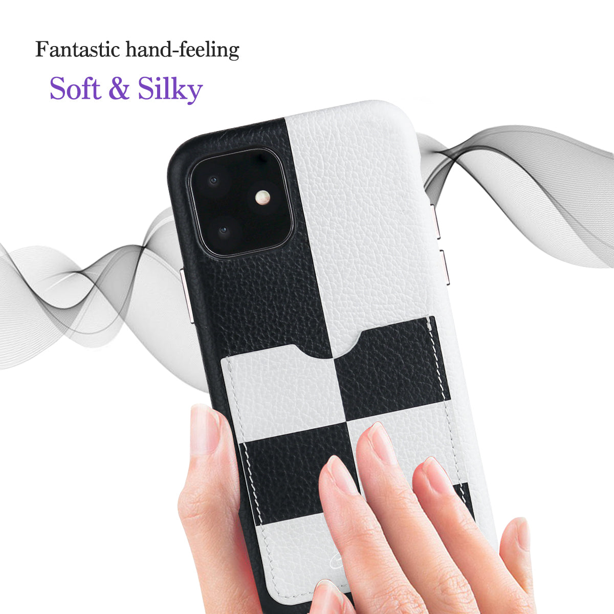 Cassenger Chessboard Series Genuine Italian Leather Case for iPhone 11 - Black & White Checker