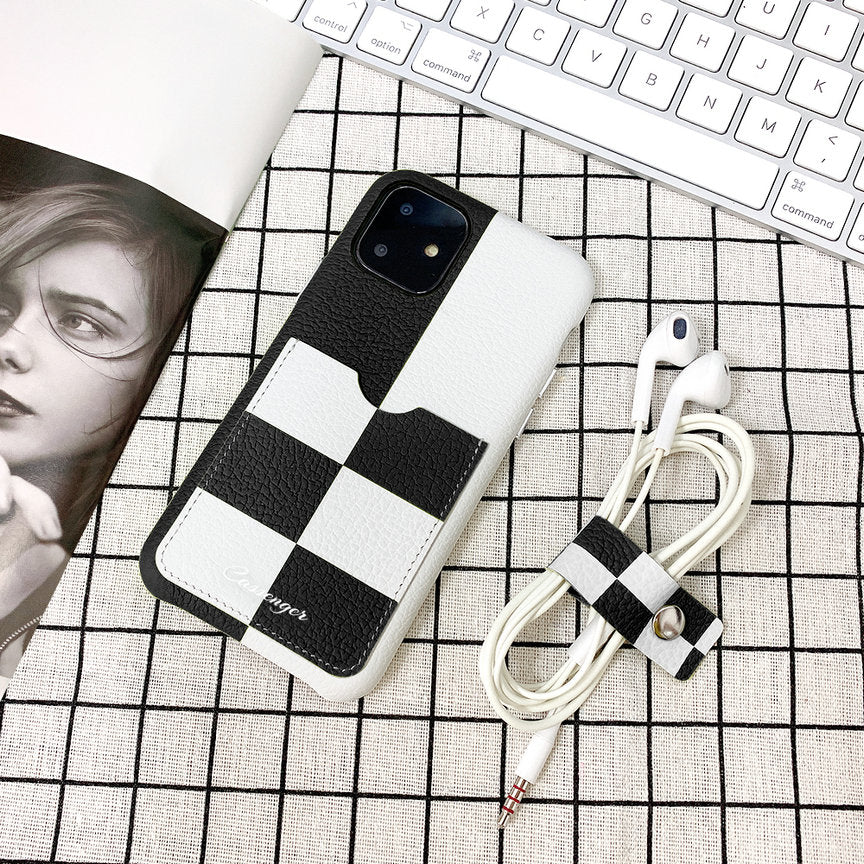 Cassenger Chessboard Series Genuine Italian Leather Case for iPhone 11 - Black & White Checker