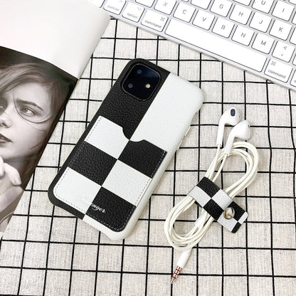 Cassenger Chessboard Series Genuine Italian Leather Case for iPhone 11 - Black & White Checker