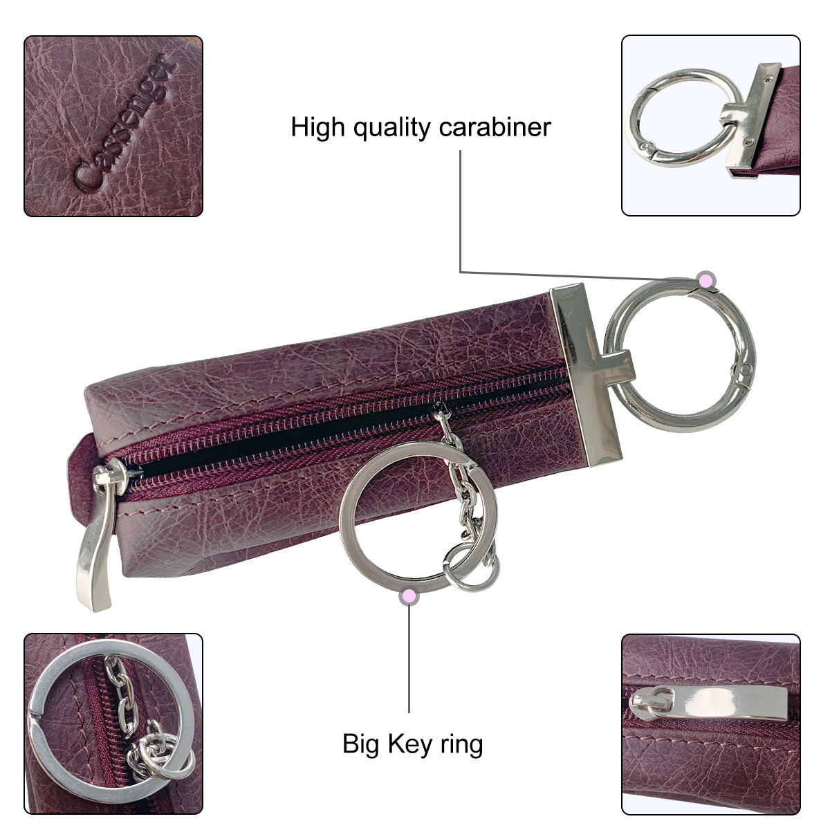 Cassenger [Fashion Series] Leather Key Bag | Coin Purse - Wine Red