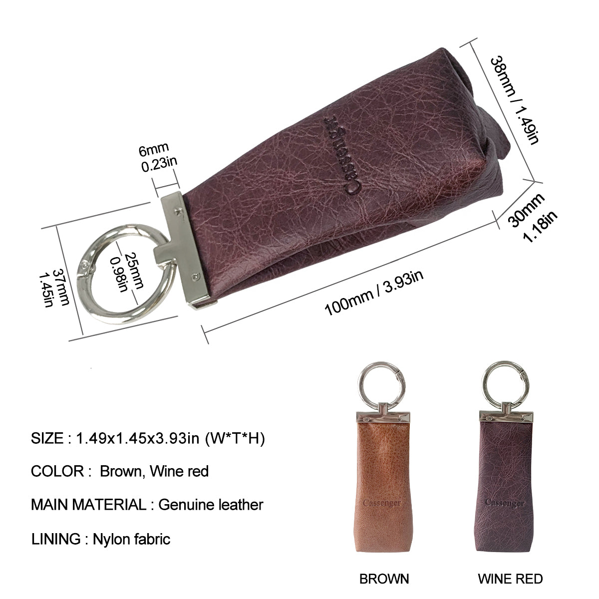 Cassenger [Fashion Series] Leather Key Bag | Coin Purse - Wine Red