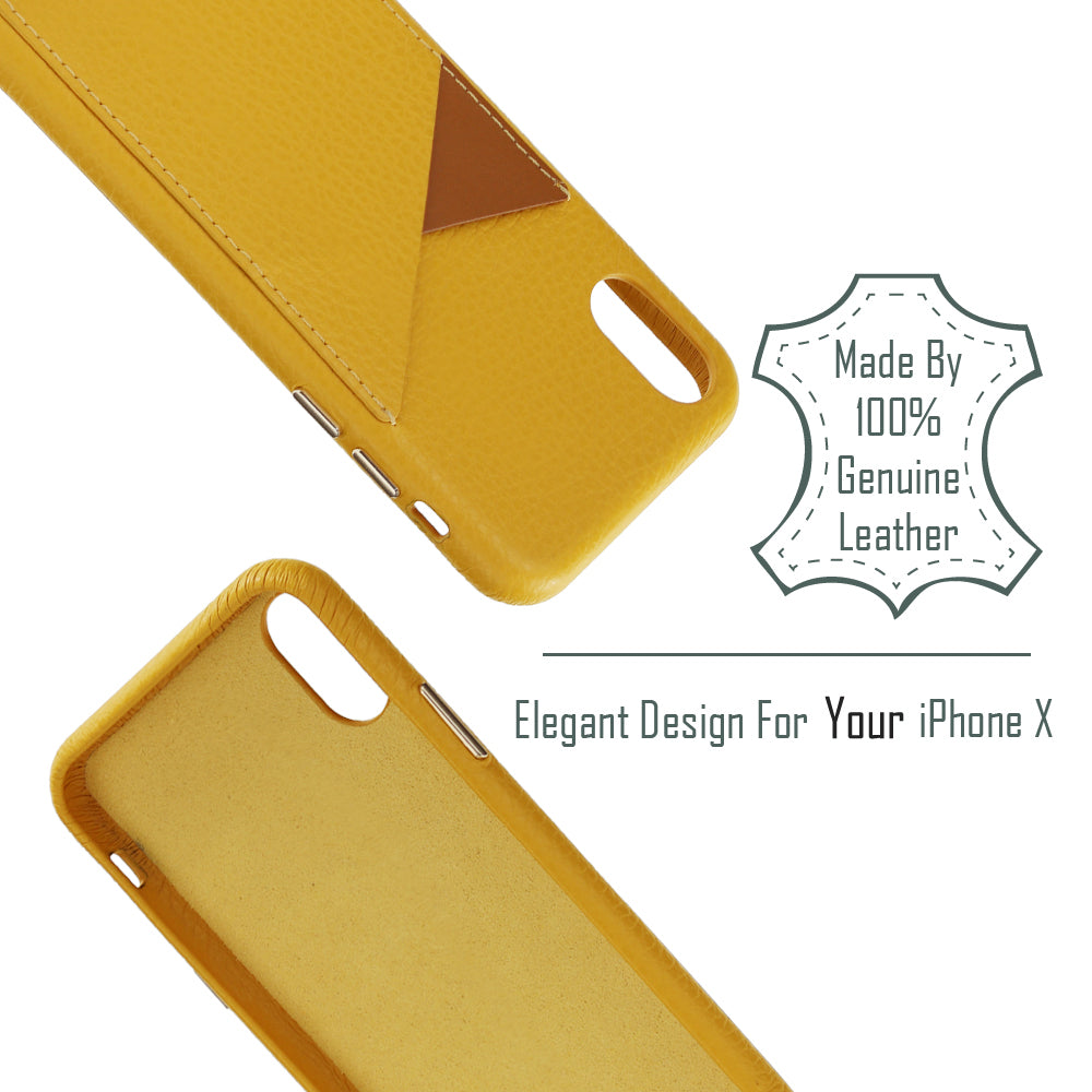 Cassenger Slim Fit Genuine Italian Leather Hard Back Case Protective Cover Snap On Case with 2 Card Holder Slots for iPhone Xs Max