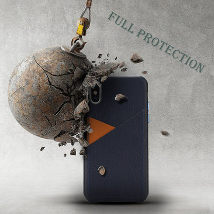 Cassenger Slim Fit Genuine Italian Leather Hard Back Case Protective Cover Snap On Case with 2 Card Holder Slots for iPhone Xs Max