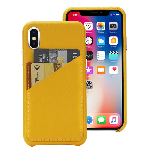 Cassenger Slim Fit Genuine Italian Leather Hard Back Case Protective Cover Snap On Case with 2 Card Holder Slots for iPhone Xs Max