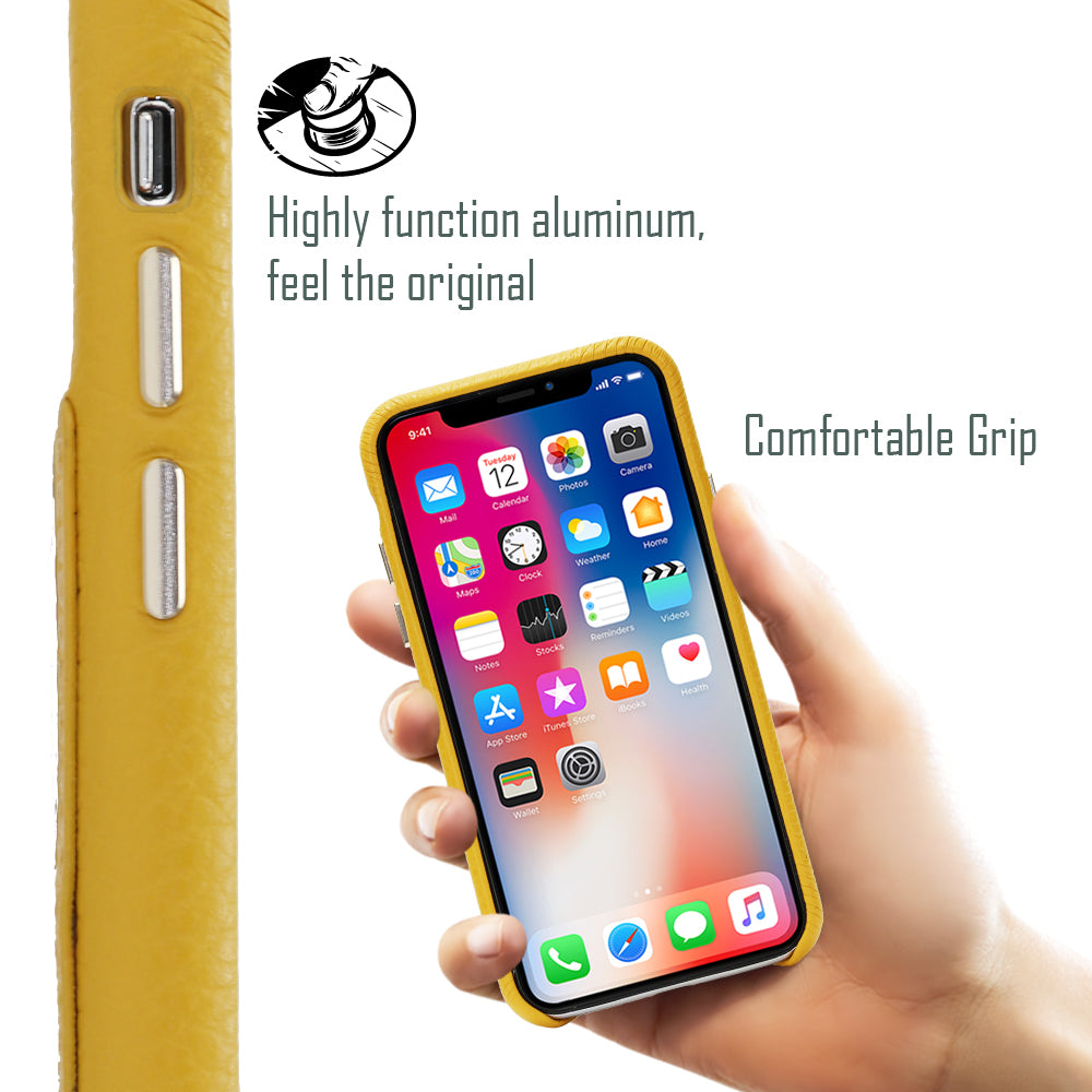 Cassenger Slim Fit Genuine Italian Leather Hard Back Case Protective Cover Snap On Case with 2 Card Holder Slots for iPhone Xs Max