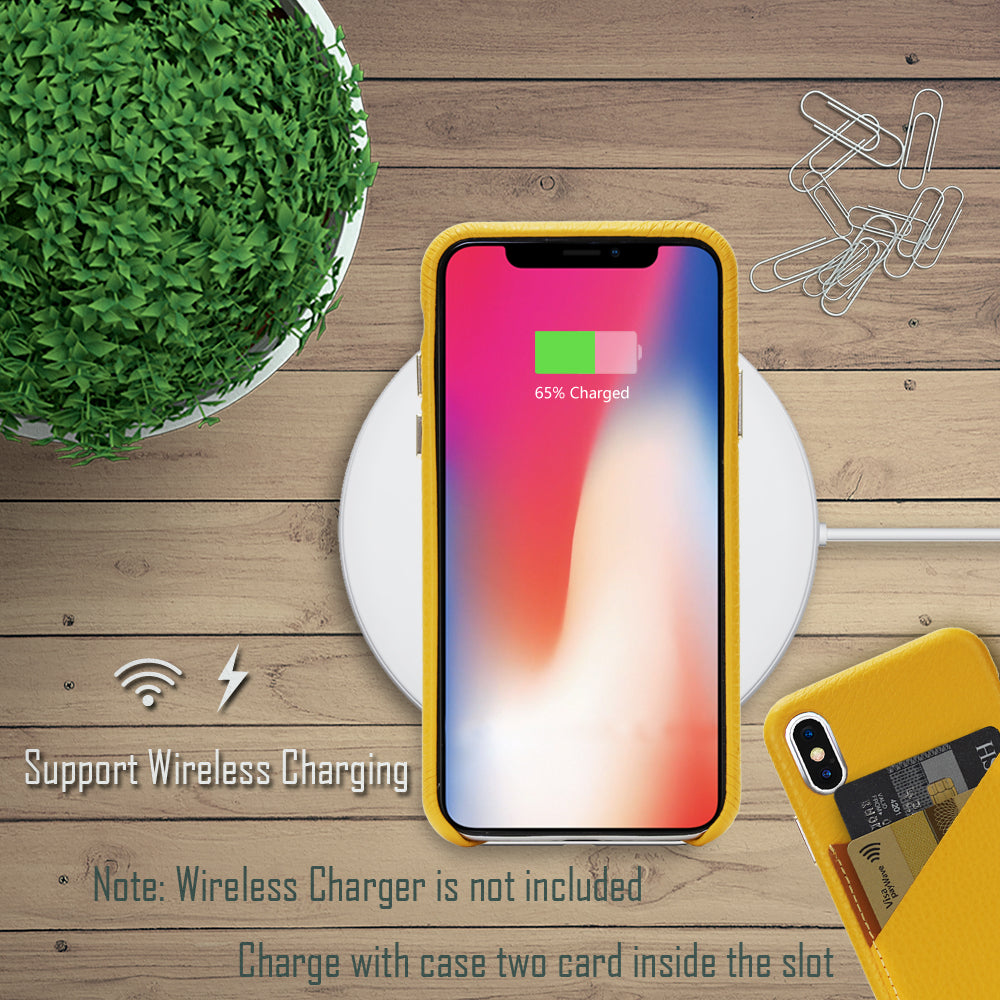 Cassenger Slim Fit Genuine Italian Leather Hard Back Case Protective Cover Snap On Case with 2 Card Holder Slots for iPhone Xs Max