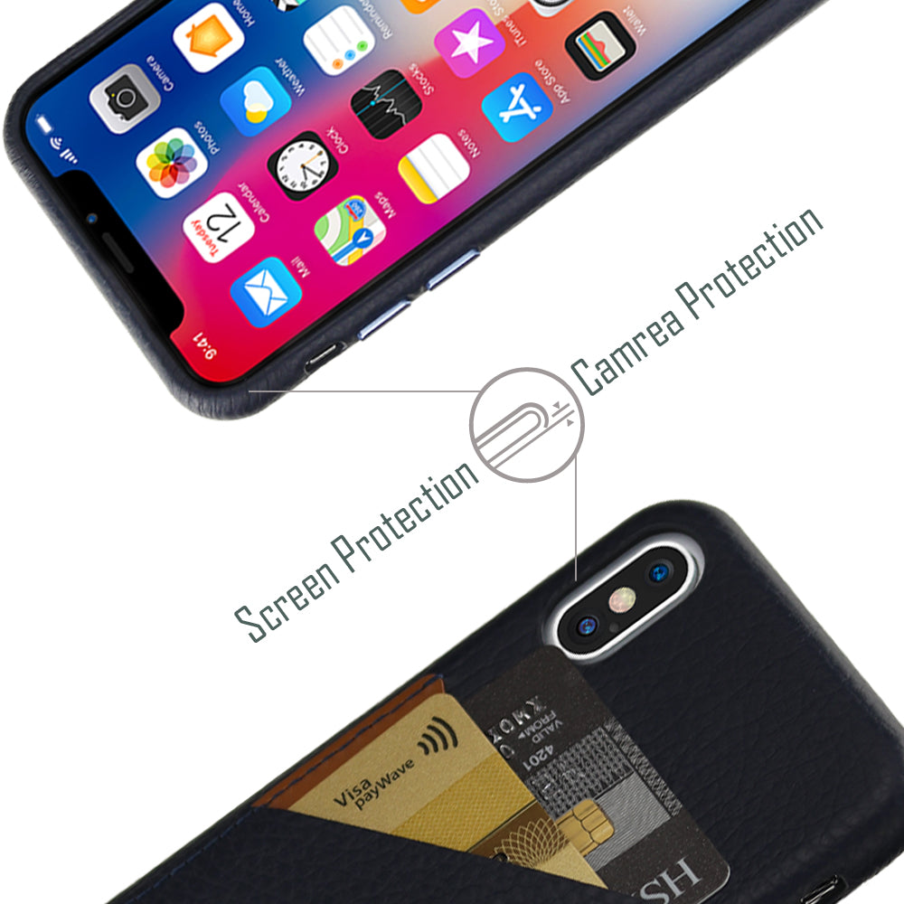 Cassenger Slim Fit Genuine Italian Leather Hard Back Case Protective Cover Snap On Case with 2 Card Holder Slots for iPhone Xs Max