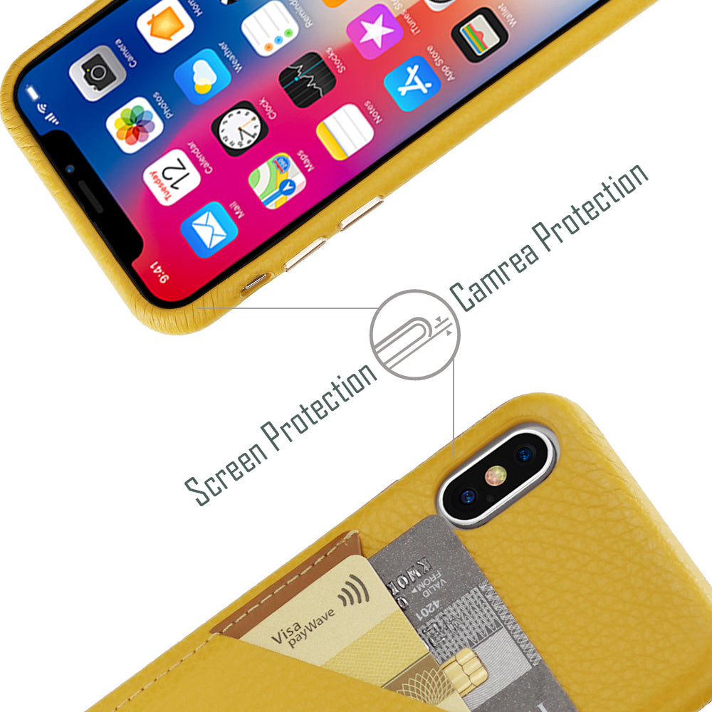 Cassenger Slim Fit Genuine Italian Leather Hard Back Case Protective Cover Snap On Case with 2 Card Holder Slots for iPhone Xs Max