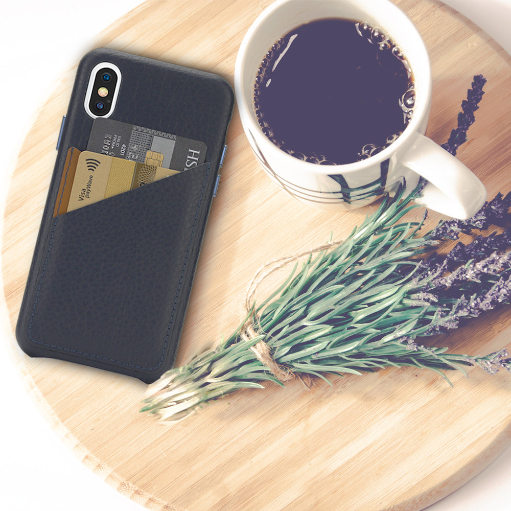 Cassenger Slim Fit Genuine Italian Leather Hard Back Case Protective Cover Snap On Case with 2 Card Holder Slots for iPhone Xs Max