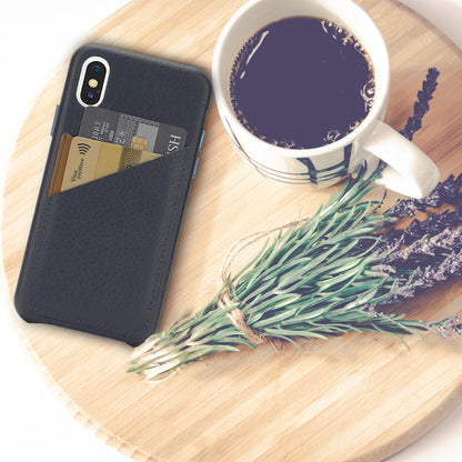 Cassenger Slim Fit Genuine Italian Leather Hard Back Case Protective Cover Snap On Case with 2 Card Holder Slots for iPhone Xs Max