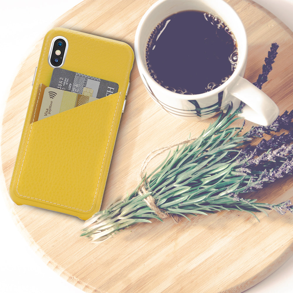 Cassenger Slim Fit Genuine Italian Leather Hard Back Case Protective Cover Snap On Case with 2 Card Holder Slots for iPhone Xs Max