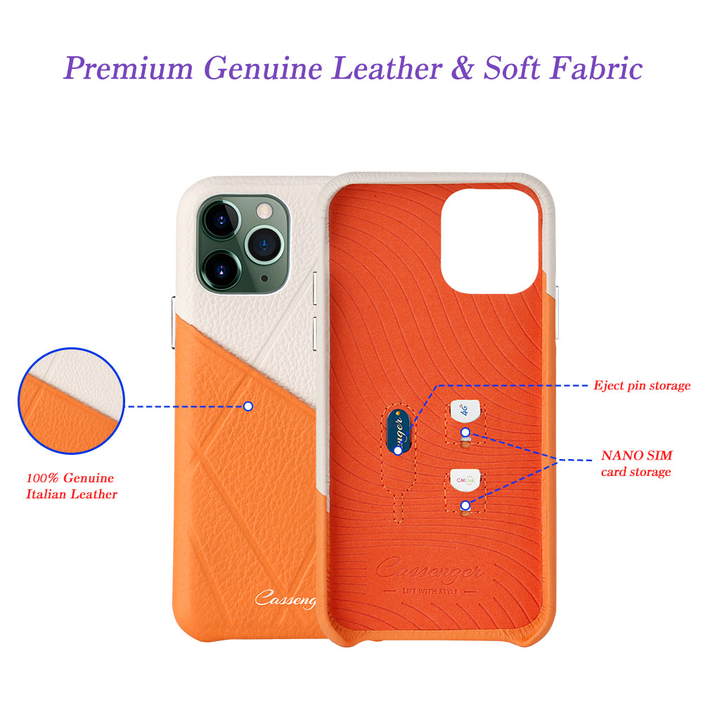 Cassenger [Shadow Series] Leather Case for iPhone 11 Pro (2019) - Grey/Orange