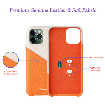 Cassenger [Shadow Series] Leather Case for iPhone 11 Pro (2019) - Grey/Orange