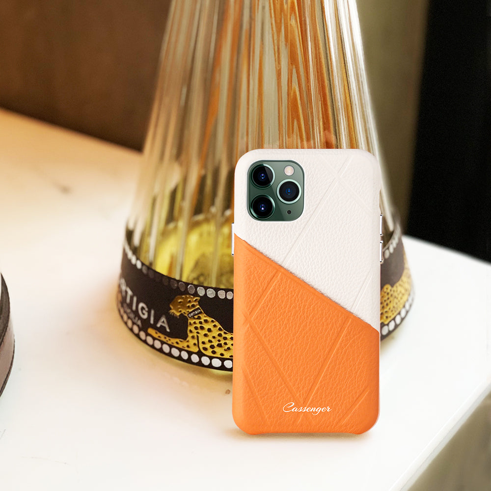 Cassenger [Shadow Series] Leather Case for iPhone 11 Pro (2019) - Grey/Orange