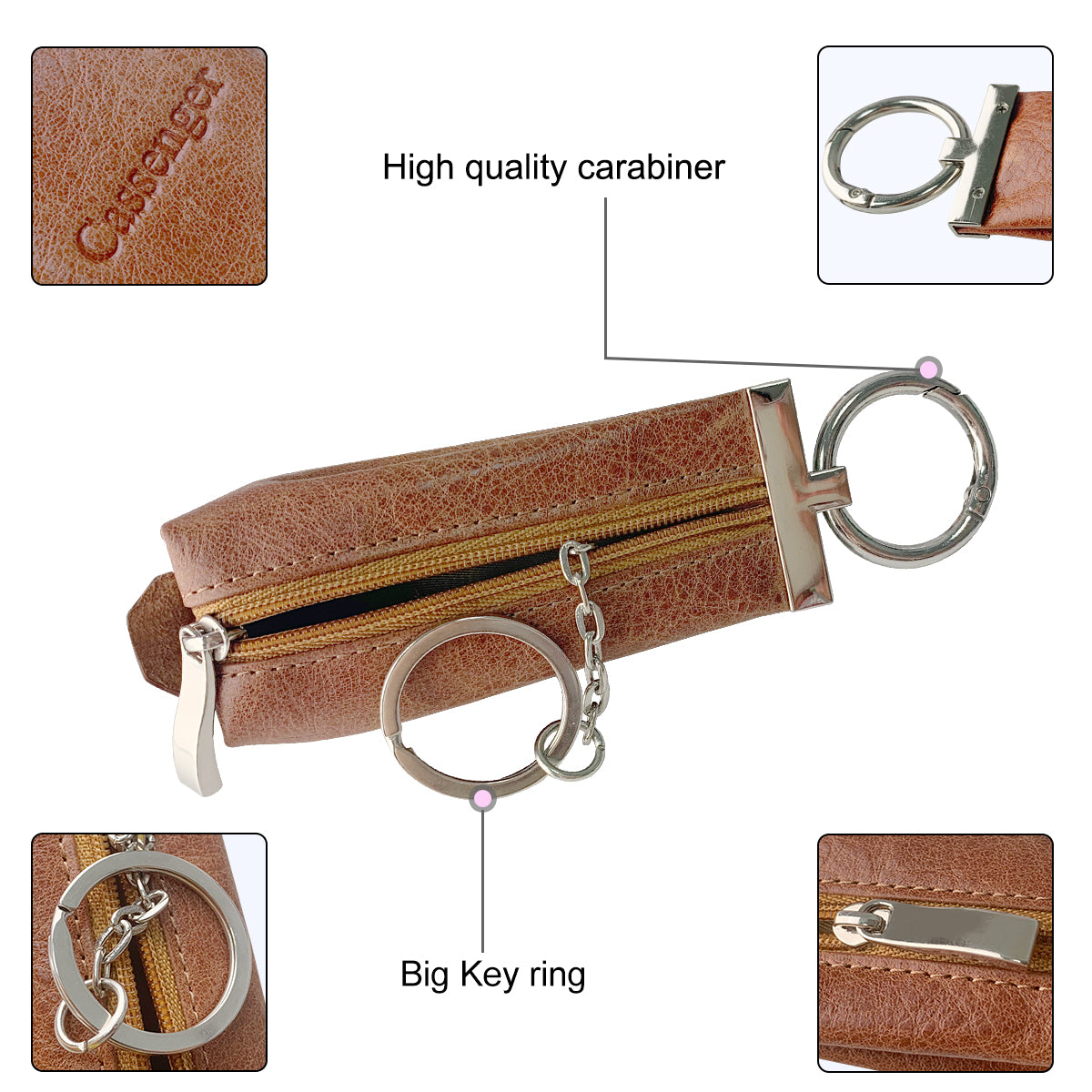 Cassenger [Fashion Series] Leather Key Bag | Coin Purse - Brown