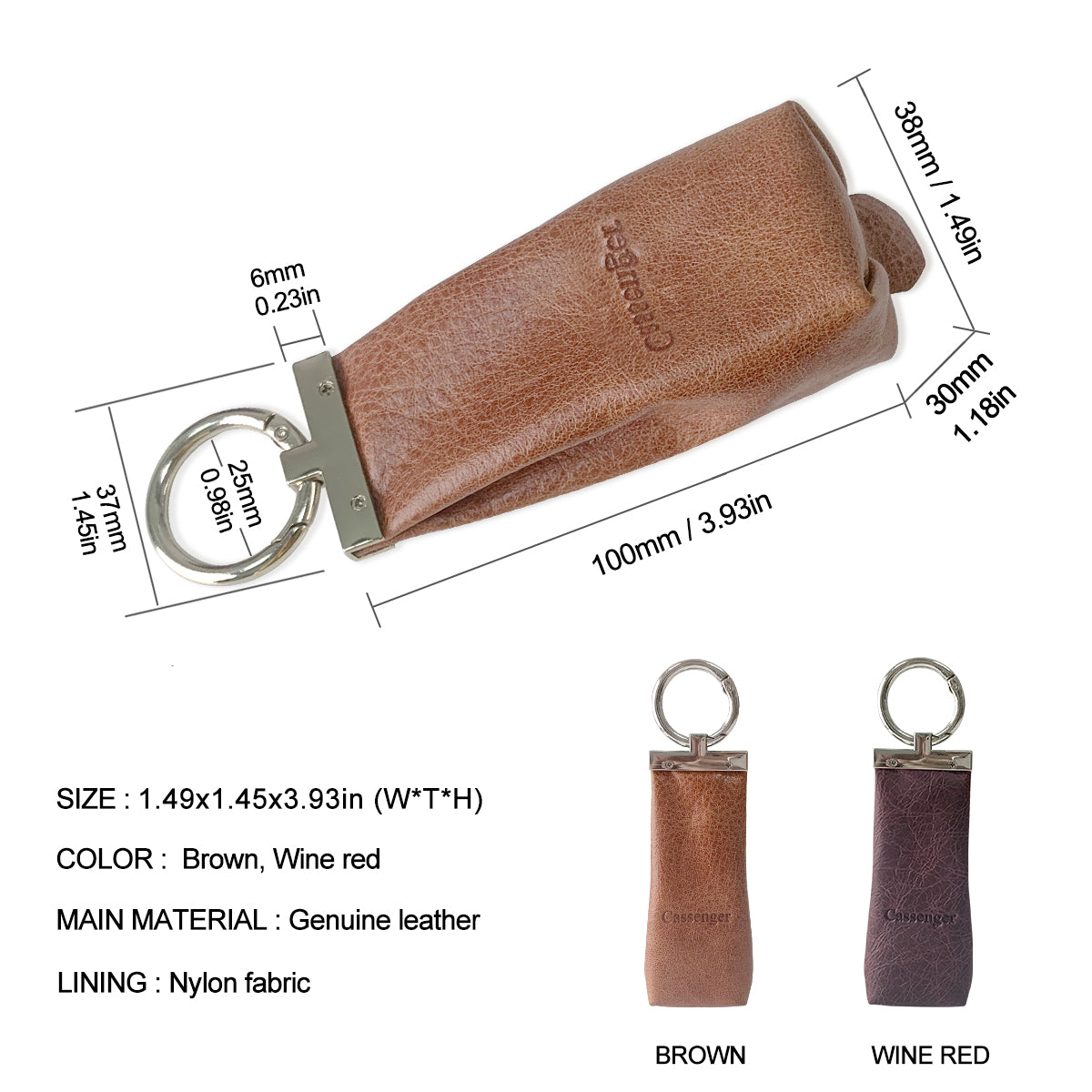 Cassenger [Fashion Series] Leather Key Bag | Coin Purse - Brown