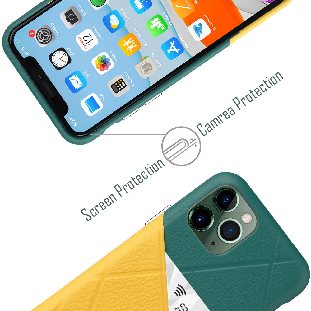Cassenger [Shadow Series] Leather Case for iPhone 11 Pro (2019) - Green/Yellow