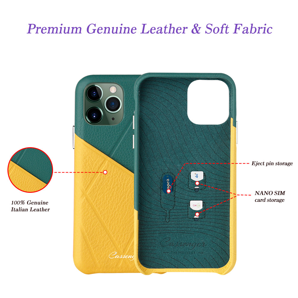 Cassenger [Shadow Series] Leather Case for iPhone 11 Pro (2019) - Green/Yellow